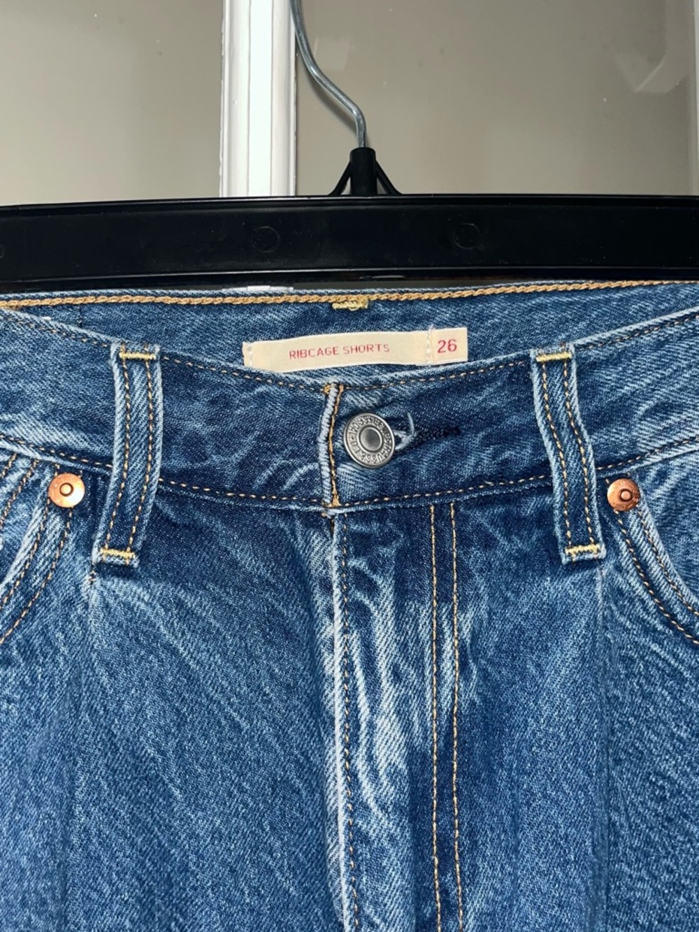 Levi's Pleated Ribcage Pleated Dark Wash Denim Shorts - Picture 3 of 6